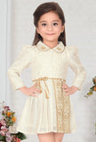 Ivory Cream Embellished Short Frock | Party Wear Kids Dress for Girls