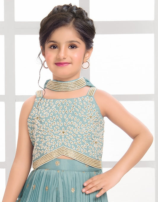 Firozi Blue Embroidered Palazzo Set