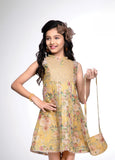 Mustard Yellow Floral Printed Sleeveless Short Frock | Casual Wear Kids Dress for Girls