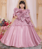 Blush Pink Princess Ball Gown with Floral Bow | Party Wear Dress for Girls