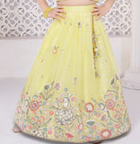 Lemon Yellow Floral Embroidered Lehenga Choli with Cape Sleeves
