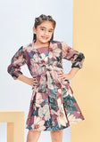 Girls Brown Floral A-Line Dress with Jacket | Kids Stylish Casual Wear