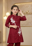 Ruby Maroon Bloom Embroidered Kurta Set | Kids Ethnic Outfit for Girls