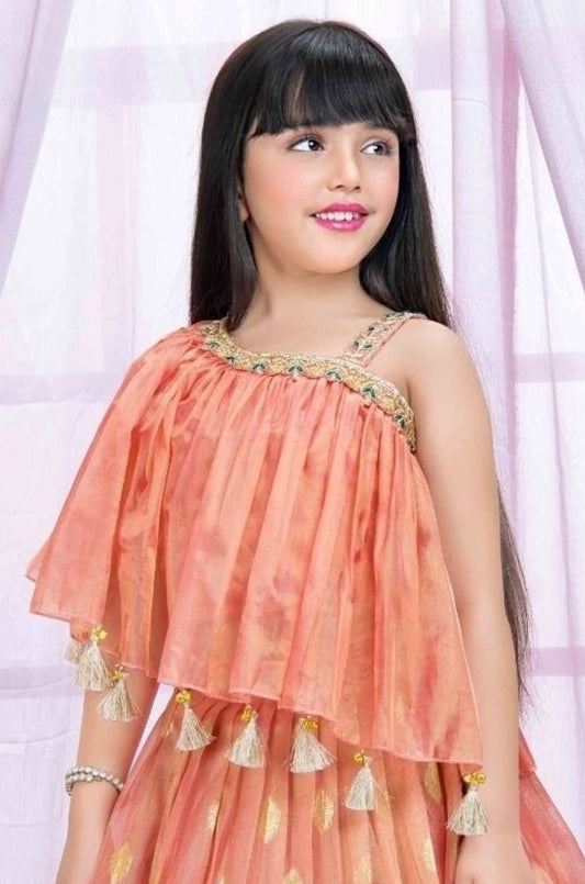 Peach Gold-Golden Glow Cape Long Gown