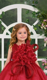 Ruby Red Couture Flower Bow Princess Gown | Party Wear Kids Dress for Girls