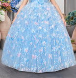 Aurora Butterfly Powder Blue Ball Long Gown