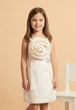 Ivory Rose Party Dress with Waist Detail | Party Wear Kids Dress for Girls