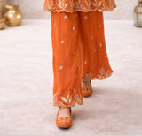 Vibrant Orange Embroidered Kurti with Palazzo Set | Ethnic Outfit for Girls
