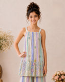 Girls Purple Multicolor Embroidered Tunic with Striped Palazzo Pants . | Ethnic Wear for Kids