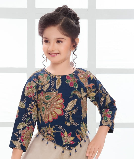 Blue & Beige Embroidered Palazzo Set