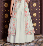Cream & Multicolour Floral Embroidered Jacket Style Lehenga Set