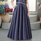 Royal Lavender One-Shoulder Satin Long Gown