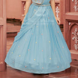 Sky Blue Embroidered Draped Lehenga Set
