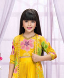 Yellow Floral Printed Long Jacket with Pleated Palazzo Set