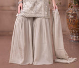 Ivory Cream Embroidered High-Neck Kurti with Flared Sharara & Dupatta | Ethnic Wear For Girls