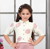 Ivory Shirt with Blush Pink Pleated Palazzo Set | Indo-Western Kids Outfit for Girls