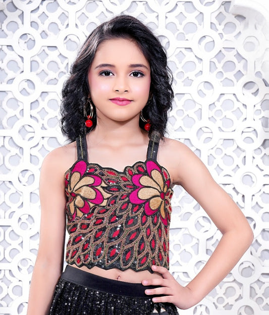 Black Sequin Floral Embroidered Lehenga Set