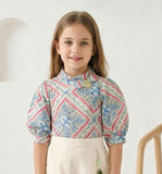 Ivory Blue Printed Palazzo Set & Fusion Top | Western Wear For Girls