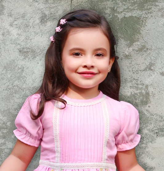 Baby Pink-Zinnia Blossom Pintuck Short Casual Frock