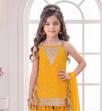Mustard Yellow Embroidered Kurta & Dhoti Salwar Set with Dupatta | Ethnic Wear For Girls