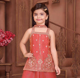 Rust Red Embroidered Kurta with Palazzo & Dupatta Set | Ethnic Wear For Girls