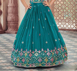 Teal Green Embroidered Lehenga with Mirror Work