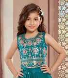 Teal Green Embroidered Lehenga with Mirror Work