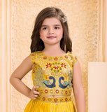 Mustard Yellow Peacock Embroidered Lehenga Set | Kids Ethnic Wear for Girls