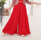 Crimson Red Mirror Work Palazzo Set with Embroidered Jacket