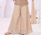 Cream Embroidered Peplum Top & Wide-Leg Palazzo Set with Dupatta | Ethnic Wear For Girls