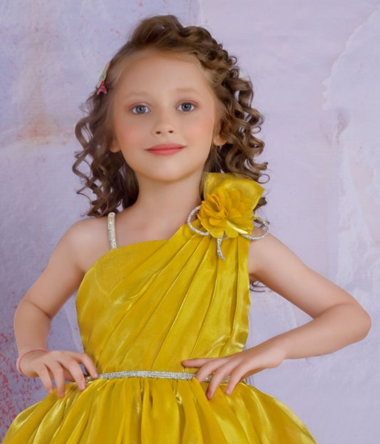 Golden - One Shoulder Princess Short Frock