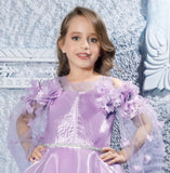 Purple -3D Floral Mesh Short Frock