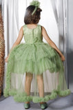 Pista Green -3D Flora Cape Short frock