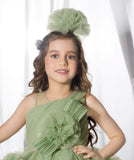 Pista Green -3D Flora Cape Short frock