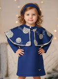 Sapphire Blue Designer Cape Dress | Party Wear Kids Dress for Girls
