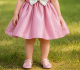 Baby Pink Pearl Bow Designer Short Frock