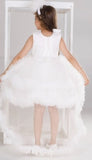 Pearl White Designer High-Low Feathered Short Frock