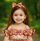 Peach Satin Bow Baby Party Dress