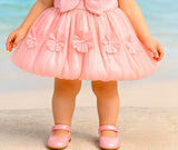 Soft Peach Floral Accent Balloon Short Frock