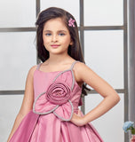 Pink Floral Applique Designer Short Frock