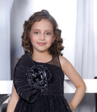 Midnight Black Couture Flower Applique Short Frock