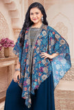 Navy Blue Floral Cape Palazzo Set