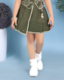 Olive Green Charm Skirt Top Set | Casual Wear Kids Outfit for Girls