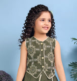 Olive Green Charm Skirt Top Set | Casual Wear Kids Outfit for Girls