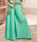 Mint Green Palazzo Set with Floral Printed Cape Top