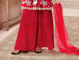 Red Embroidered Peplum Top with Palazzo & Dupatta