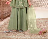 Pastel Green Embroidered Peplum Top with Palazzo & Dupatta