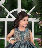 Emerald Mist Floral Threadwork Designer Short Frock