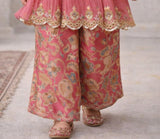 Rose Pink Embroidered Kurti with Printed Palazzo Set | Ethnic Outfit for Girls