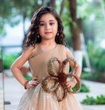 Champagne Gold Glitter Party Gown | Party Wear Kids Dress for Girls